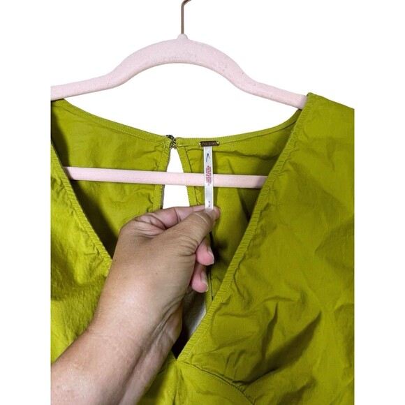 Free People Tastemaker Mini Buttondown V Neck Ruched Puff Sleeve Dress Small S - Picture 8 of 11